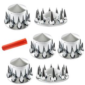 Hp92913 Happy19star Abs Chrome Axle Cover Kits With 33mm Thread-on Nut Covers For Semi Trucks Spiked
