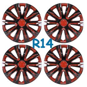 Hawkley Wj-5083-brb-14 14 Inch Set Of 4 Wheel Hub Caps Cover Replacement R14 Tire And Steel Rim Black Red