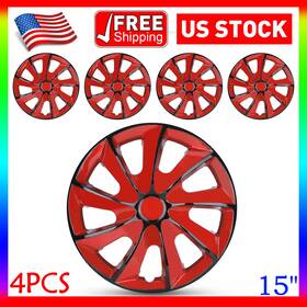 Wj-5084-brb-15 Hawkley Set Of 4 Pcs Wheel Covers Hubcaps Snap On Car Black And Red Lacquer Fit 15 Inch