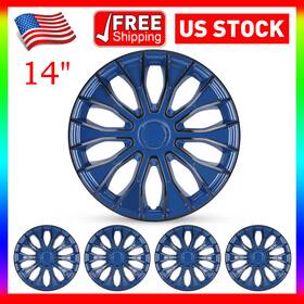 Wj-5086-bbb-14 Hawkley 14 Inch Set Of 4 Wheel Covers Snap On Hub Caps Fit R14 Tire And Steel Rim Black Blue