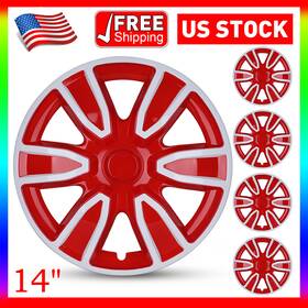 Wj-5087-wr-14 Hawkley 14 Inch 4pcs White Red Wheel Covers Snap On Full Hub Caps Fits R14 Tire And Steel Rim