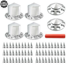 Hgf123884 Home-garden-fix 33mm Precision Front And Rear Truck Wheel Axle Covers Spiked Chrome Hub Cover Kit