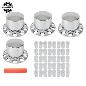 Hgf140008 Home-garden-fix 4 Pack Semi Truck Rear Chrome Wheel Axle Covers 33mm With Hub Caps Lug Nuts