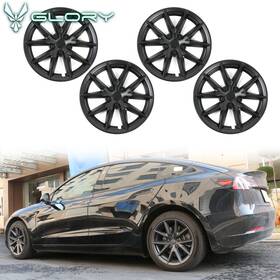 Wc-tsl317-18-v2-mbk Hyper Glory Fits 17-23 Tesla Model 3 18 Inch Wheel Covers Thunder Style Hubcaps Matte Black Abs