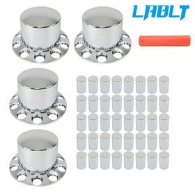Om315018oc Lablt 4 33mm Chrome Semi Truck Rear Wheel Axle Covers With Hub Caps Lug Nuts Set