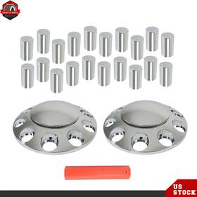 Ber525015 Labwork Set Of 2 Front Axle Wheel Cover Hub Cap Thread-on With 33mm Lug Nuts Chrome Truck