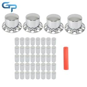 Labwork Gre175010 Chrome Semi Truck Rear Wheel Axle Covers With 33mm Hub Caps Lug Nuts Set Of 4