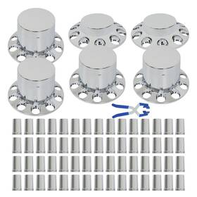 Labwork Law140694 33mm Hub Cover Kit Chrome Flat Top Complete Lug Nut Wheel Axle Covers Semi Truck