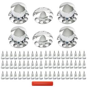 Law185826 Labwork For Semi Truck Wheel Axle Covers Spiked Chrome Hub Cover Kit 33mm Front Rear