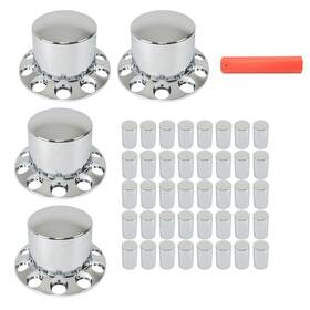 Law210012 Labwork 4 Set For Semi Truck With Hub Caps Lug Nuts 33mm Chrome Rear Wheel Axle Covers