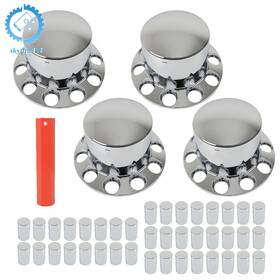 Su1015058ku Labwork Semi Truck Rear 33mm Chrome Wheel Axle Covers With Hub Caps Lug Nuts Set Of 4
