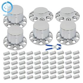 Su680021ku Labwork 33mm Lug Nut Wheel Axle Covers Semi Truck Flat Top Complete Hub Cover Kit Chrome
