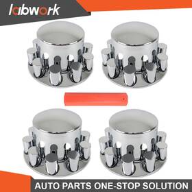Labwork Tl35002q Rear 33mm Chrome Axle Covers With Hub Caps Lug Nuts Semi Truck Set Of 4