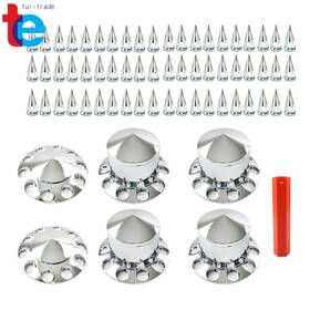 Tr61942 Labwork For Semi Truck Wheel Axle Covers Spiked Chrome Hub Cover Kit Front Rear 33mm