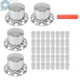 Tr70004 Labwork 4 Set For Semi Truck Chrome Rear Wheel Axle Covers With Hub Caps Lug Nuts 33mm