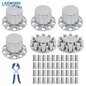 La1336593cm Labworkauto Chrome 33mm Semi Truck Front Rear Wheel Axle Cover Hub Cap Lug Nuts Thread-on
