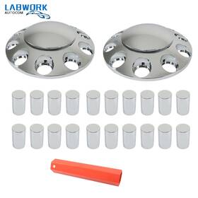 La1995057cm Labworkauto 2 Front Axle Cover Hub Cap Thread-on 33mm Lug Nuts Covers Semi Truck Chrome