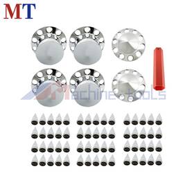 Mt4243027 Machine-tools 33mm Front Rear For Semi Truck Wheel Axle Covers Spiked Chrome Hub Cover Kit