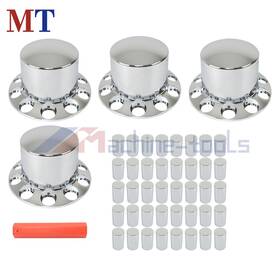 Mt4795274 Machine-tools Rear 33mm Chrome Axle Covers With Hub Caps Lug Nuts Semi Truck Set Of 4