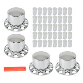 1330076 Menbager 4 Pack 33mm Chrome Semi Truck Rear Wheel Axle Covers With Hub Caps Lug Nuts Set