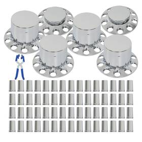 891062 Menbager Chrome Flat Top Hub Cover Kit Lug Nut Wheel Axle Covers Semi Truck 33 Mm 6 Pack