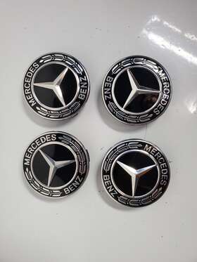 A2224002100 Mercedes-benz A222 400 21 00 Used Oem Wheel Centercaps Set Black/silver 75mm Orig