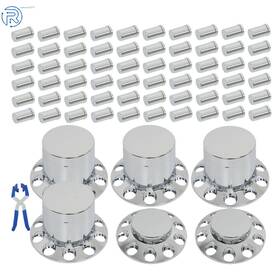 492429 Netuera Front Wheel 2 Rear 4 Chrome Hub Cap 33mm Flat Head Lug Nuts Thread-on