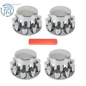 735042 Netuera Semi Truck 4 Rear 33mm Chrome Wheel Axle Covers With Flat Head Hub Caps Lug Nuts