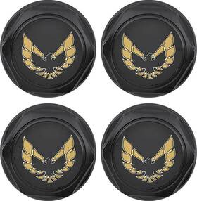 881165 Oer Wheel Center Cap Set Flat Black With Early Gold Bird Logo 1977-1981 Firebird