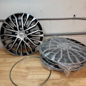 Omac-we14-svbk15 Omac 15 Inch Wheel Covers Guard Hub Caps Durable Snap On Abs Silver And Black 4x