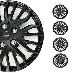 Omac Omac-we41-mbk15 15 Inch Wheel Covers Guard Hub Caps Durable Snap On Abs Matt Black Silver 4x