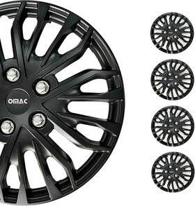 Omac-we41-mbk16 Omac Black Hub Caps 16 Inch Set Of 4 Premium Wheel Covers R16 Rim Durable Accessories