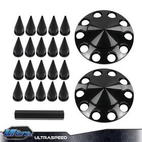 Ult-1225-8 Pit66 Front Hub Cover Set Black Semi Truck Wheel 33mm Nut Covers Spiked