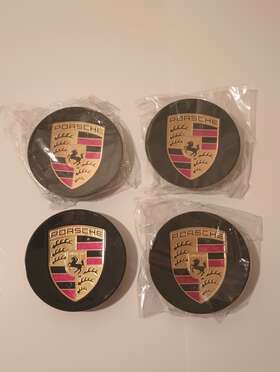 Gf10 Porsche Pa6 M20 Set Of 4 Wheel Caps Black Crest Tires Stuttgart Made Italy