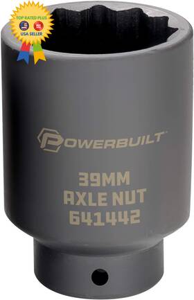 641442 Powerbuilt 39mm Axle Nut Socket 1/2 Inch Drive Use With Impact Black