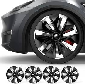 Qcj-lgz19-0000 Qingchijun 19 Inch Wheel Covers For Tesla Model Y 2019-2023 Chrome And Gloss Black 4 Pcs