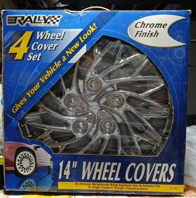 9691 Rally 14 Inch Wheel Covers Set Of 4 Snap On Full Hub Caps Fit R14 Tire Chrome Finish