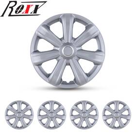409c-wj-5083-b-14 Roxx 14 Inch Set Of 4 Hub Caps Wheel Covers Silver Snap On Fit R14 Tire And Steel Full Rim