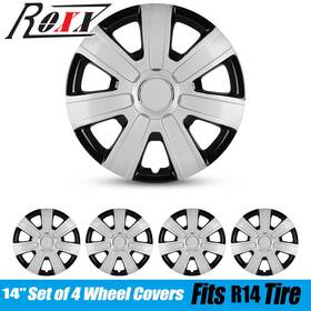 Wj-5076-dp-14 Roxx 14 Inch Set Of 4 Silver Black Wheel Covers Snap On Full Hub Caps Fit R14 Tire&steel