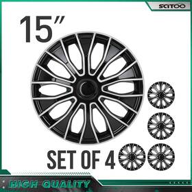 Scitoo175541001 Scitoo Set Of 4 15 Inch Universal Wheel Hub Caps Cover Black And Silver Trim Kit