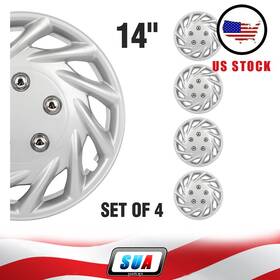 Sua4cars Sua178706cars Set Of 4 Fits All Makes Models 14 Inch Trim Silver Pp Hub Caps Wheel Covers Kit