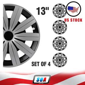 Sua178708cars Sua4cars 4x Fits All Makes Models 13 Inch Trim Black Silver Pp Hub Caps Wheel Covers Kit