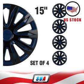 Sua178714cars Sua4cars 4x Fits All Makes Models 15 Inch Trim Black And Blue Pp Hub Caps Wheel Covers Kit