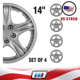 Sua178739cars Sua4cars Set Of 4 Fits All Makes Models 14 Inch Trim Silver Pp Hub Caps Wheel Covers Kit