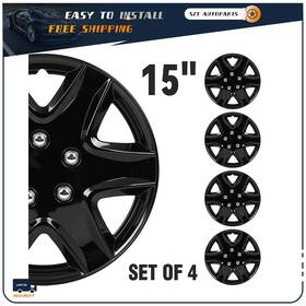 178764-szt Sztautopartstore 4x 15 Inch Wheel Cover Hub Caps Universal Black Fits R15 Tire And Steel Rim