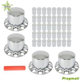 Mot3710212 Tectech 33mm Flat Head Lug Nuts Chrome Hubcap Kit Semi Truck Rear Wheel 4