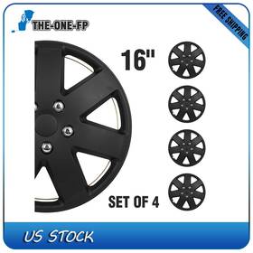 The178728one The-one-fp 16 Inch Set Of 4 Black Snap On Full Hub Caps Wheel Covers Fit R16 Tire And Rim Pp