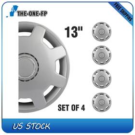 The178765one The-one-fp Silver 13 Inch Set Of 4 Snap On Full Hub Caps Wheel Covers Fit R13 Tire And Rim Abs