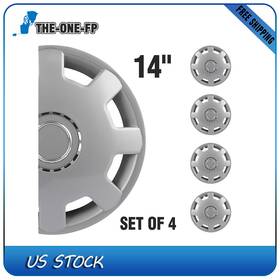 The178766one The-one-fp 14 Inch Set Of 4 Snap On Full Hub Caps Wheel Covers Fit R14 Tire And Rim Silver Abs