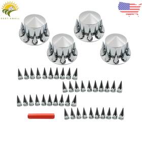Esl1393740 Thomletha Easy To Install Chrome Semi Truck Hub Cover Wheel Set Rear 33mm Nut Covers Spike
